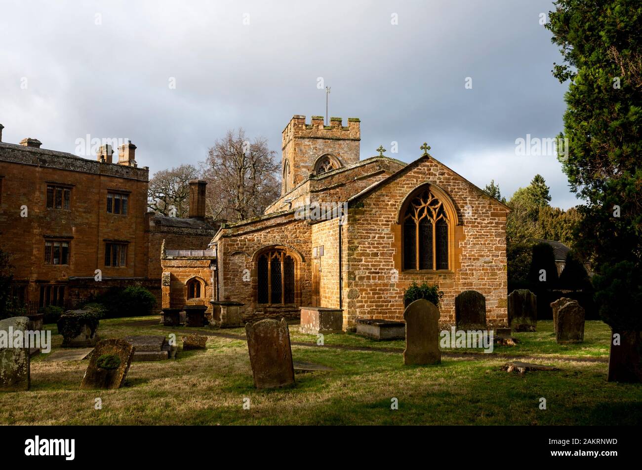 St. Peter and St. Paul`s Church in winter, Brockhall, Northamptonshire